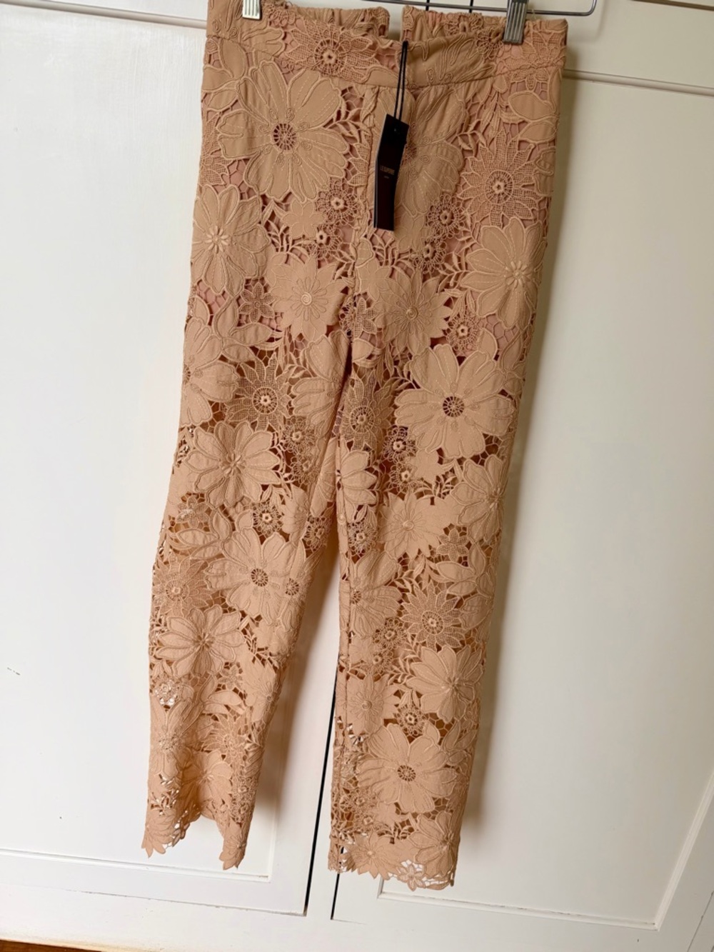 Floral Crochet Ankle Pants - Blush Beige